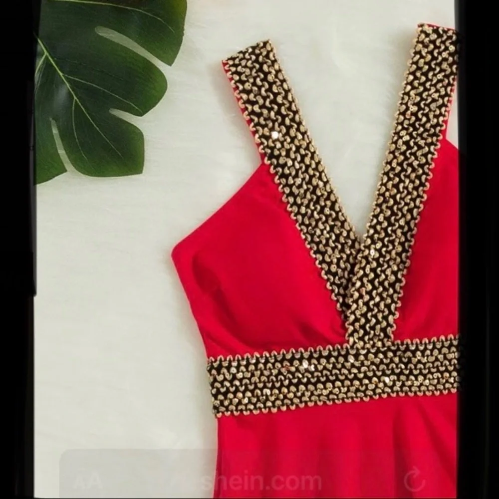 🌺🌺🏊🏻‍♀️Red Tankini with Gold Strip Embellishment🏊🏻‍♀️🌺🌺Boutique New🌺 - Picture 4 of 6
